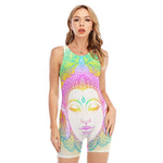 Colorful Buddha Mandala Print Sleeveless One Piece Swimsuit