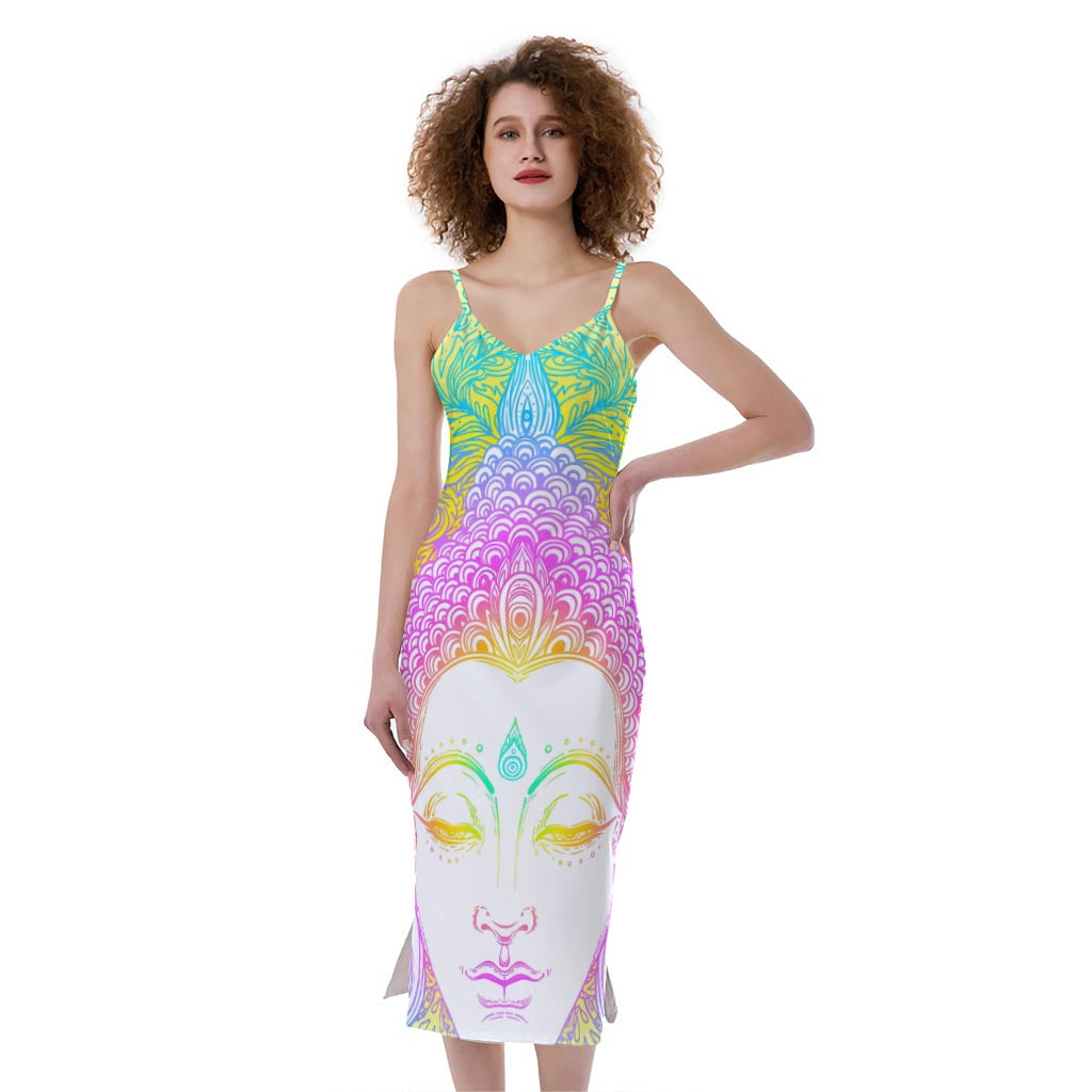 Colorful Buddha Mandala Print Slim Fit Midi Cami Dress