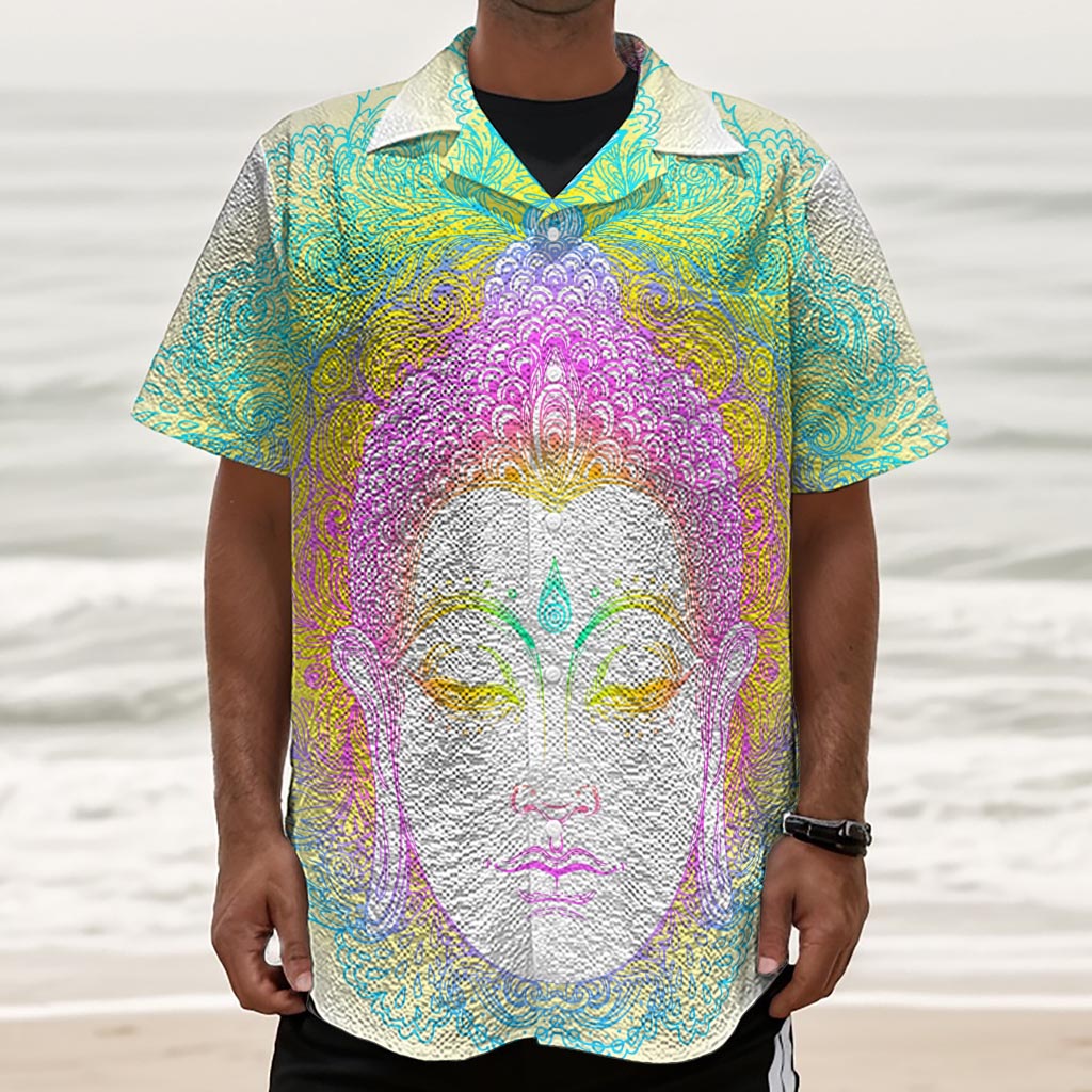 Colorful Buddha Mandala Print Textured Short Sleeve Shirt