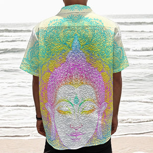 Colorful Buddha Mandala Print Textured Short Sleeve Shirt