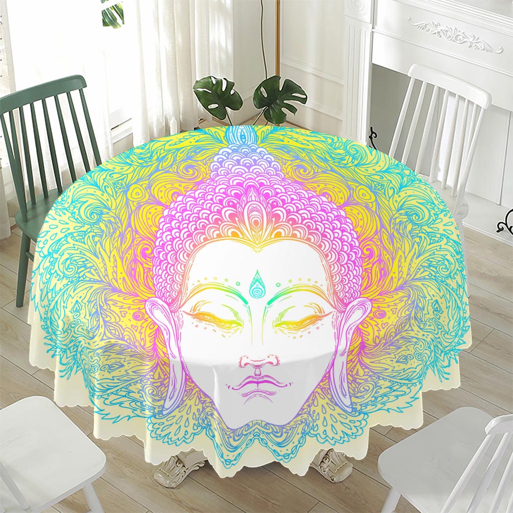 Colorful Buddha Mandala Print Waterproof Round Tablecloth