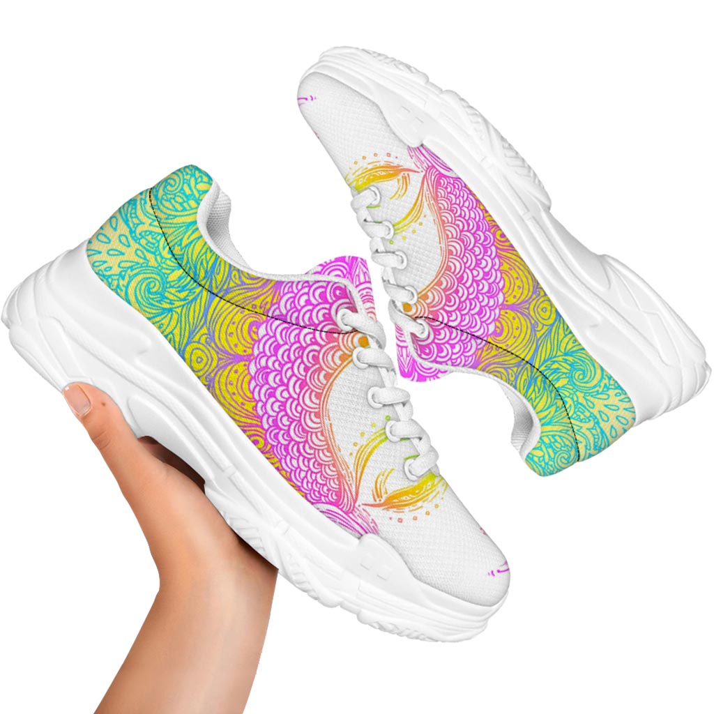 Colorful Buddha Mandala Print White Chunky Shoes