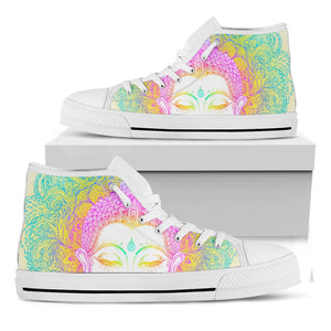 Colorful Buddha Mandala Print White High Top Sneakers