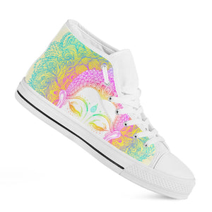 Colorful Buddha Mandala Print White High Top Sneakers