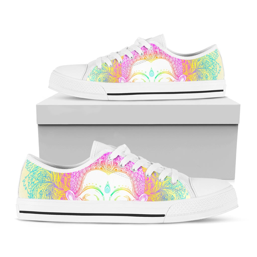 Colorful Buddha Mandala Print White Low Top Sneakers