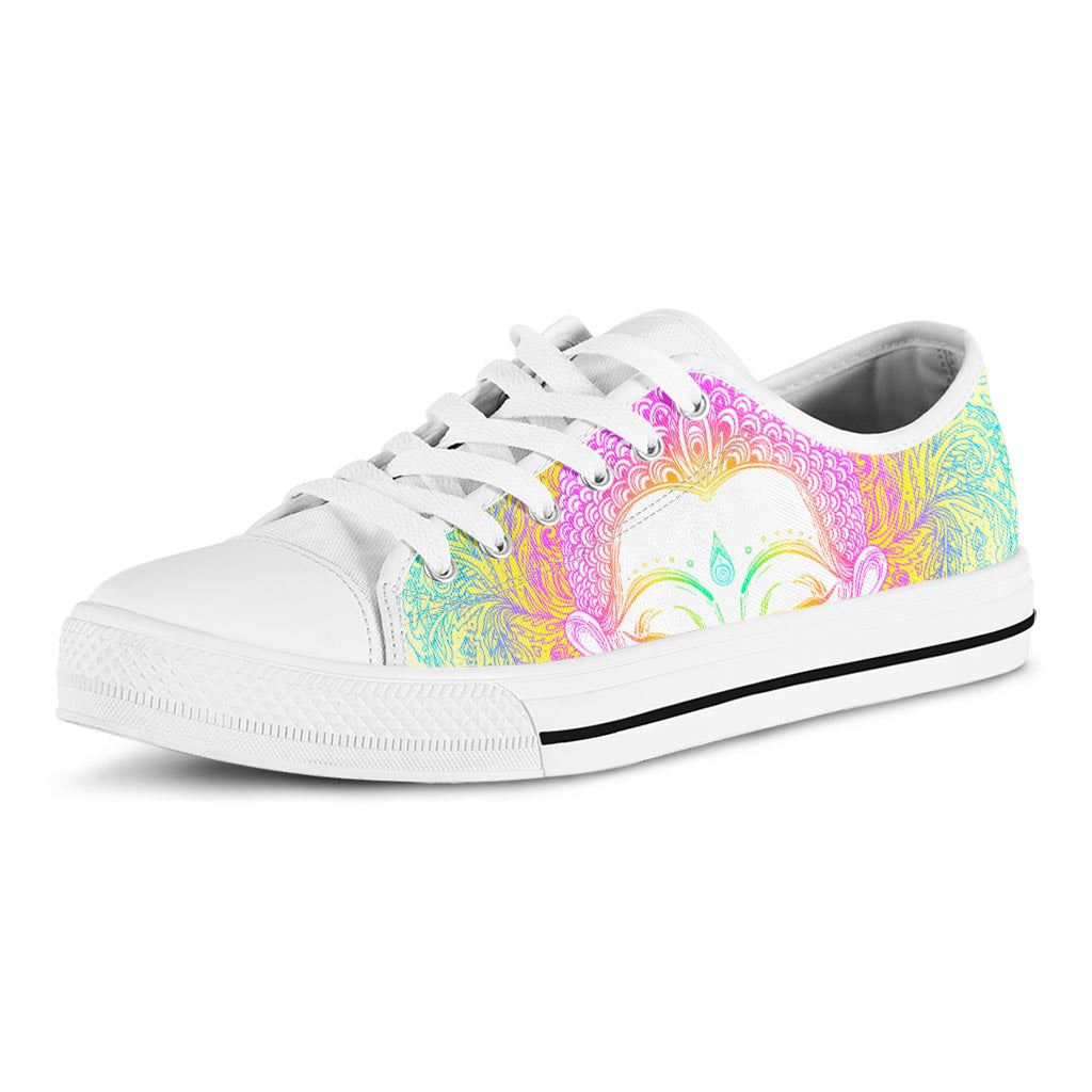 Colorful Buddha Mandala Print White Low Top Sneakers