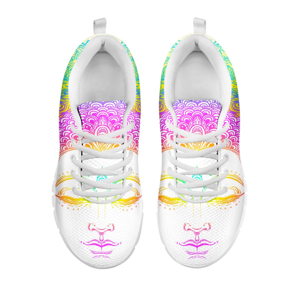 Colorful Buddha Mandala Print White Running Shoes