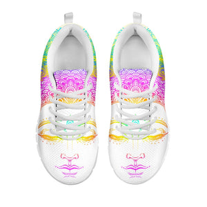 Colorful Buddha Mandala Print White Running Shoes