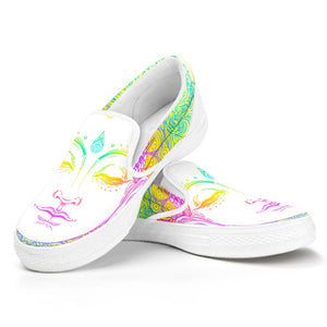 Colorful Buddha Mandala Print White Slip On Sneakers