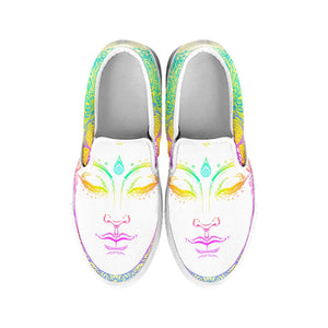 Colorful Buddha Mandala Print White Slip On Sneakers