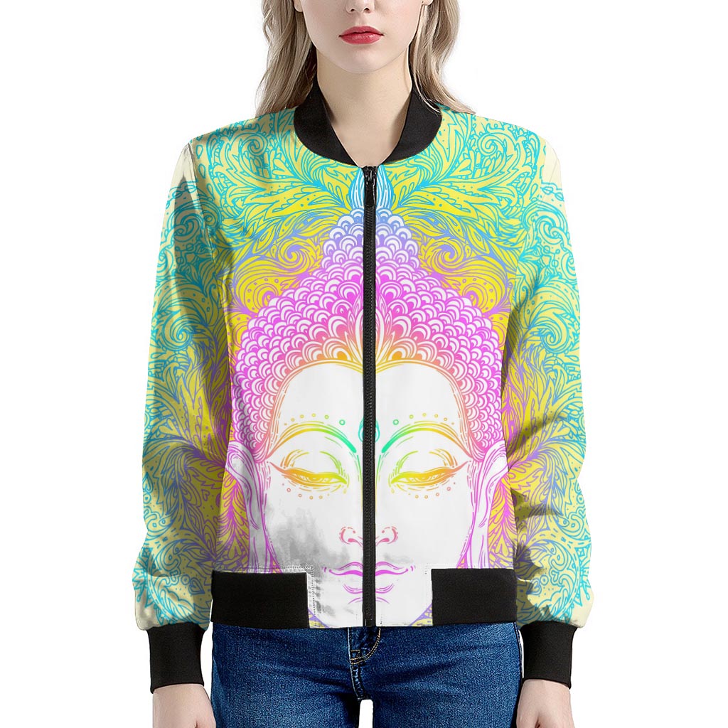 Colorful Buddha Mandala Print Women's Bomber Jacket