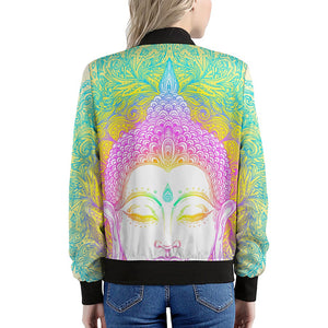 Colorful Buddha Mandala Print Women's Bomber Jacket