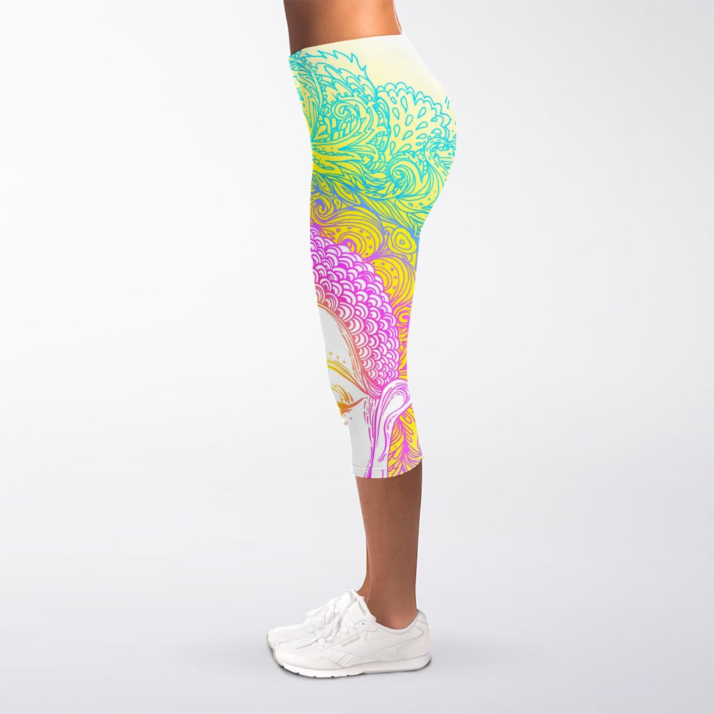 Colorful Buddha Mandala Print Women's Capri Leggings