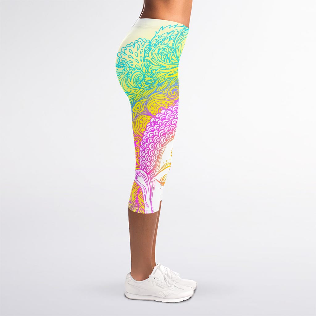 Colorful Buddha Mandala Print Women's Capri Leggings
