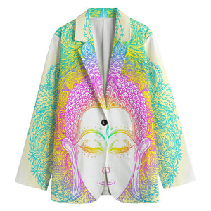 Colorful Buddha Mandala Print Women's Cotton Blazer