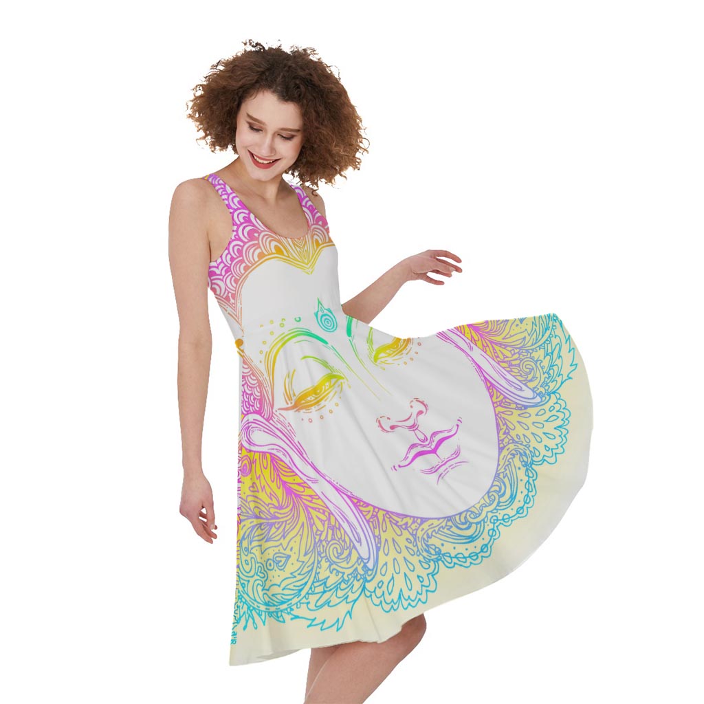 Colorful Buddha Mandala Print Women's Sleeveless Dress