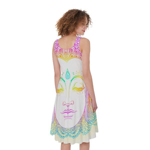 Colorful Buddha Mandala Print Women's Sleeveless Dress