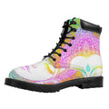 Colorful Buddha Mandala Print Padded Collar Lace Up Boots