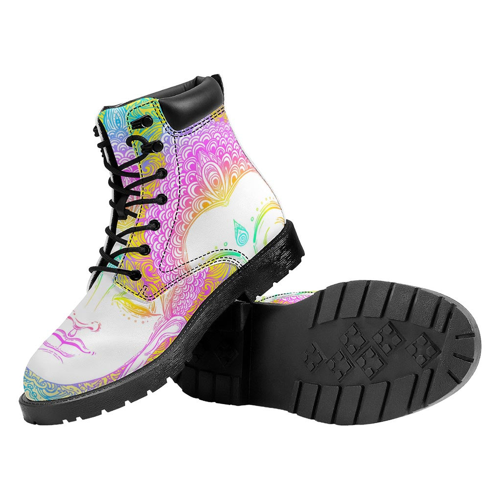 Colorful Buddha Mandala Print Work Boots