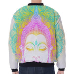 Colorful Buddha Mandala Print Zip Sleeve Bomber Jacket