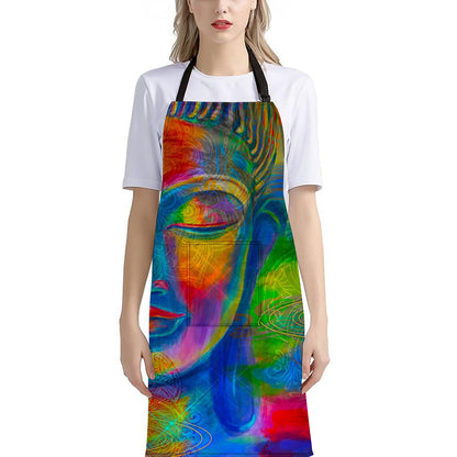 Colorful Buddha Print Bib Apron With Pocket