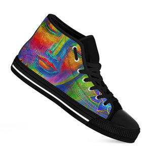 Colorful Buddha Print Black High Top Sneakers