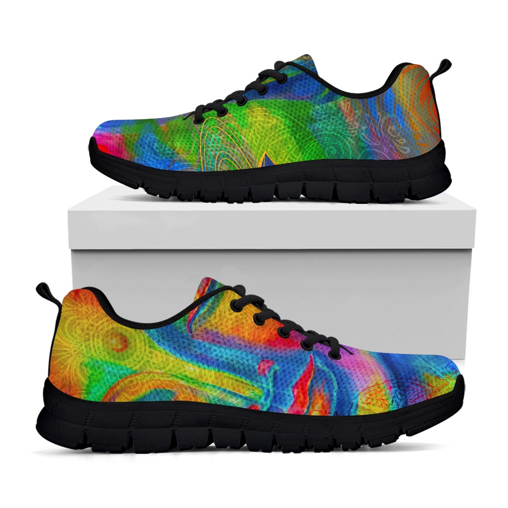 Colorful Buddha Print Black Running Shoes