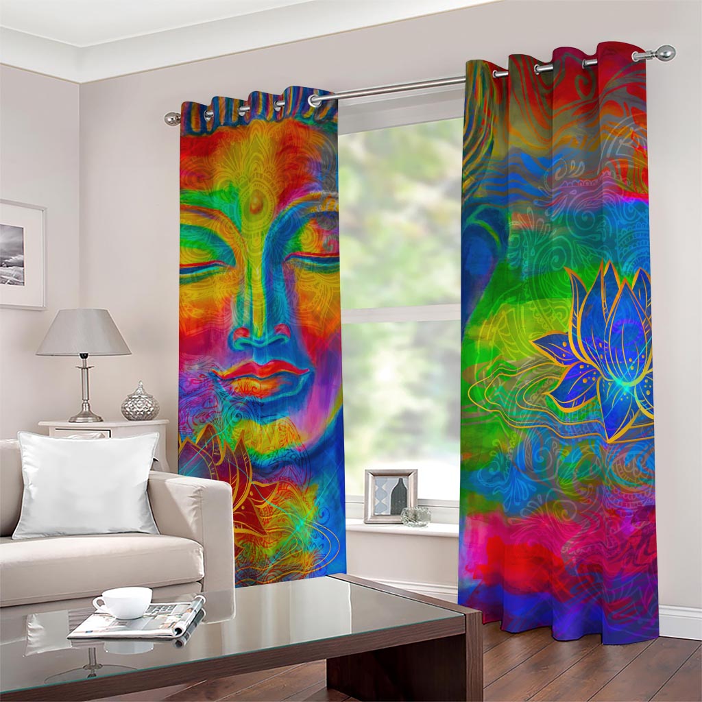 Colorful Buddha Print Blackout Grommet Curtains