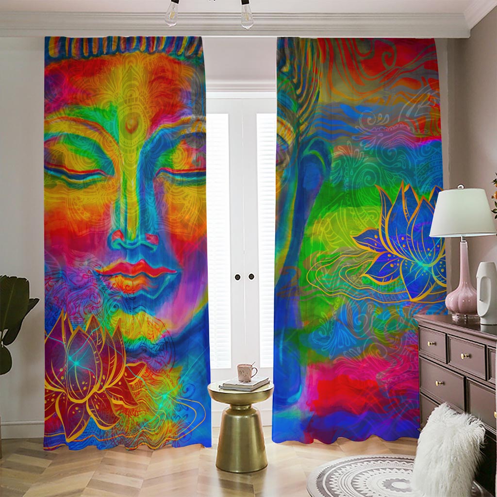 Colorful Buddha Print Blackout Pencil Pleat Curtains