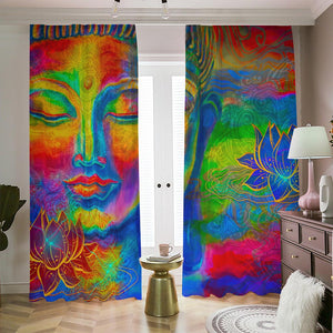 Colorful Buddha Print Blackout Pencil Pleat Curtains