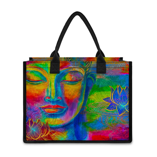 Colorful Buddha Print Canvas Tote Bag