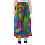 Colorful Buddha Print Chiffon Maxi Skirt