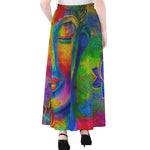 Colorful Buddha Print Chiffon Maxi Skirt