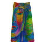 Colorful Buddha Print Cotton Front Slit Maxi Skirt