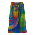 Colorful Buddha Print Cotton Front Slit Maxi Skirt