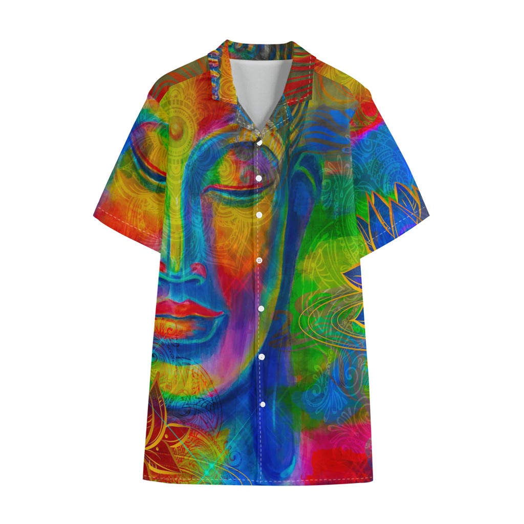 Colorful Buddha Print Cotton Hawaiian Shirt