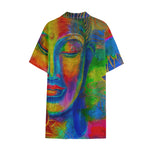 Colorful Buddha Print Cotton Hawaiian Shirt