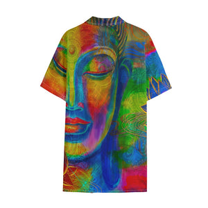 Colorful Buddha Print Cotton Hawaiian Shirt