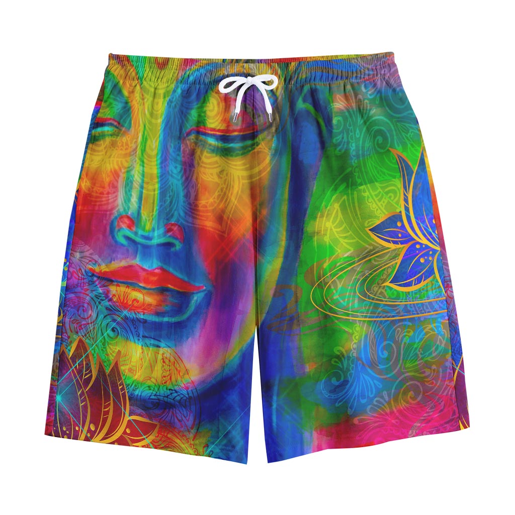 Colorful Buddha Print Cotton Shorts