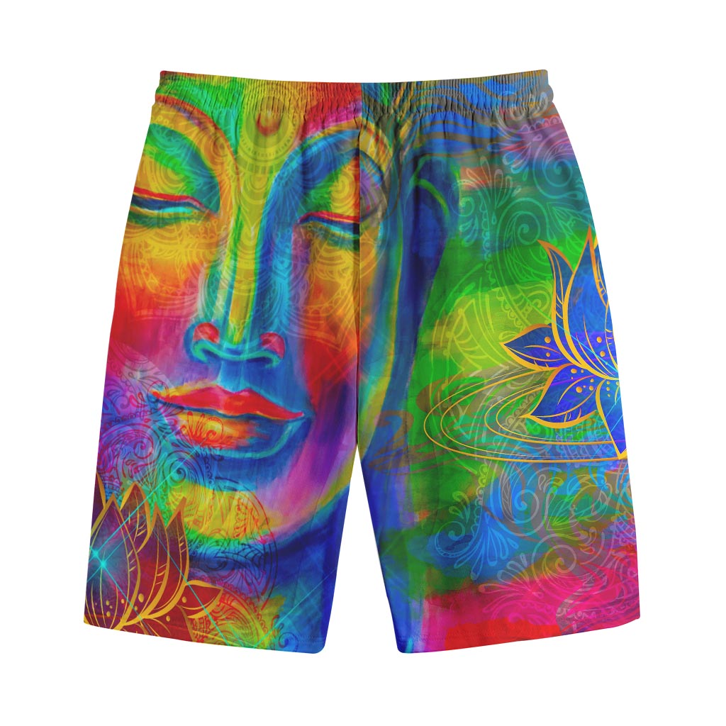 Colorful Buddha Print Cotton Shorts