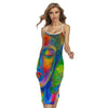 Colorful Buddha Print Cross Back Cami Dress