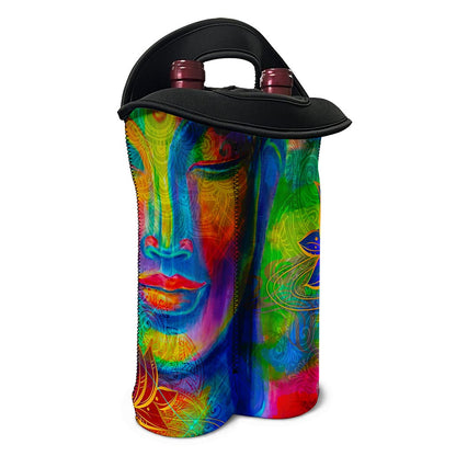 Colorful Buddha Print Double Neoprene Wine Tote