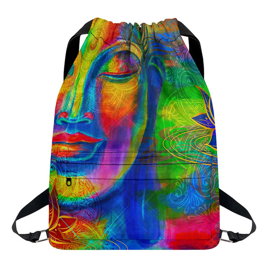 Colorful Buddha Print Drawstring Backpack