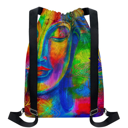 Colorful Buddha Print Drawstring Backpack