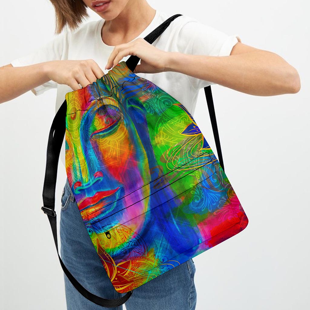 Colorful Buddha Print Drawstring Backpack
