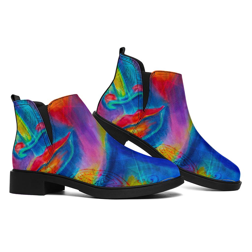 Colorful Buddha Print Flat Ankle Boots