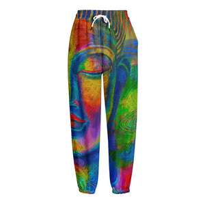 Colorful Buddha Print Fleece Lined Knit Pants