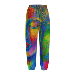 Colorful Buddha Print Fleece Lined Knit Pants