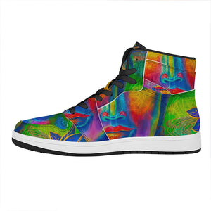 Colorful Buddha Print High Top Leather Sneakers