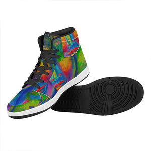 Colorful Buddha Print High Top Leather Sneakers